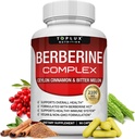 Toplux Berberine koos Ceylon Cinnamon ja Bitter Melon 2100mg - kõrge puhtus 97% HCL Berberine Supplement, toetab üldist tervise ja immuunsüsteemi, Non-GMO Vegan 90 kapslid