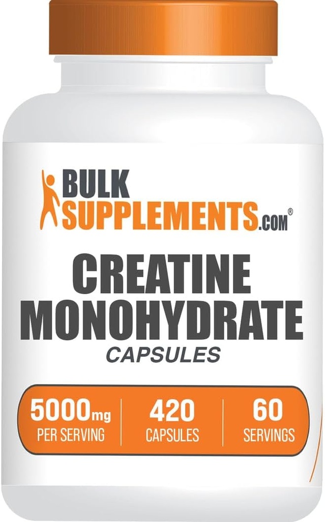 BulkSupplements.com Kreatiinmonohüdraadi kapslid - mikroniseeritud kreatiini tabletid - gluteenivaba, 7 kapslit serveerimise kohta (5000 mg), 420 loend (pakk 1)