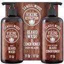 Viking Revolution Beard Wash & Beard Conditioner Set with Argan & Jojoba Oils - Softens and Strengthens - Natural Sandalwood Scent - Beard Shampoo with Beard Oil (17 oz)