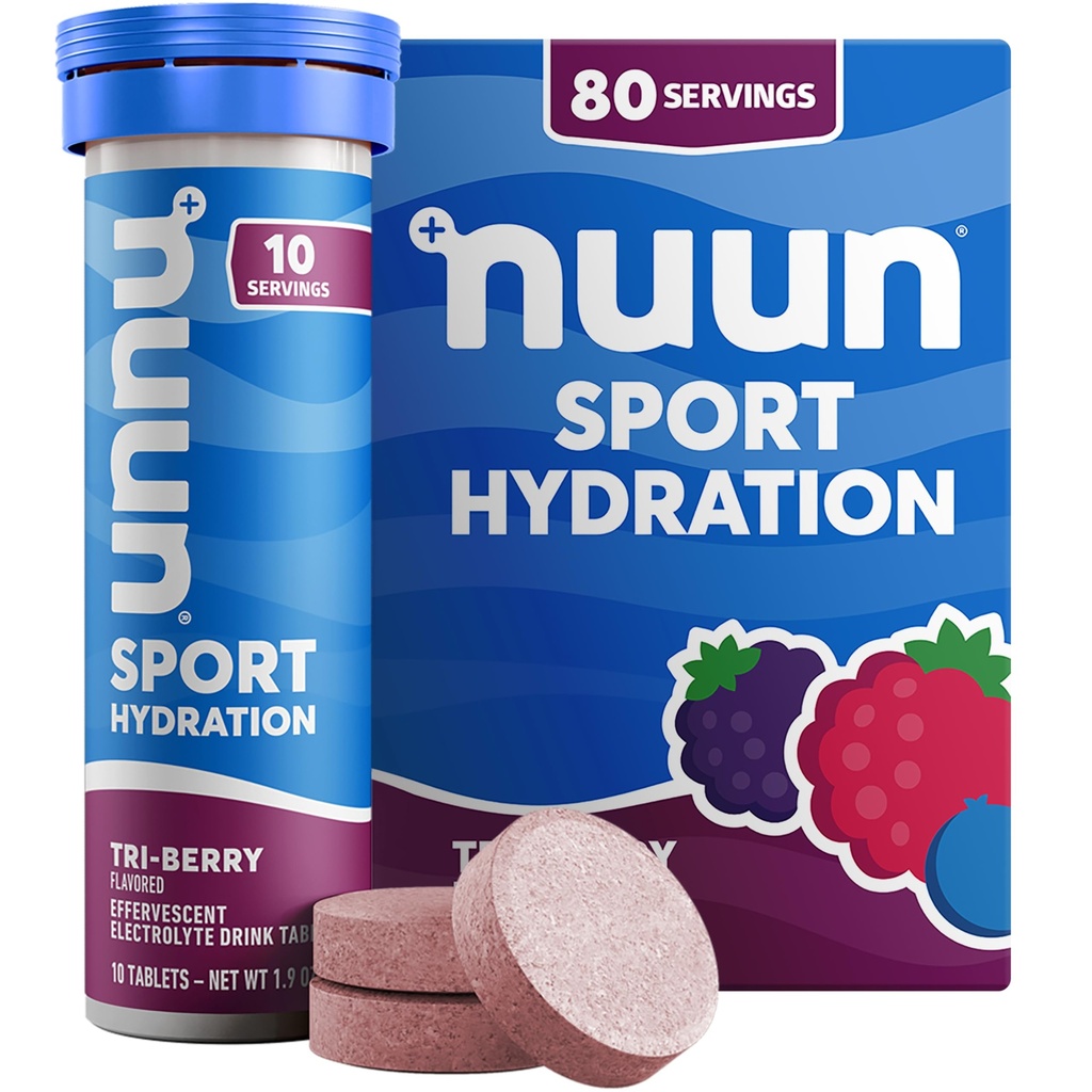 Nuun Sport elektrolüüt tabletid magneesiumi, kaltsiumi, kaaliumi, kloriidi ja naatriumi, gluteenivaba ja vegan, Tri-Berry, 8 Pack (80 Servings Total)
