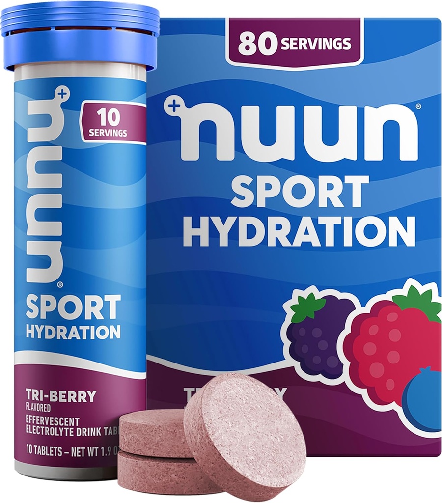 Nuun Sport elektrolüüt tabletid magneesiumi, kaltsiumi, kaaliumi, kloriidi ja naatriumi, gluteenivaba ja vegan, Tri-Berry, 8 Pack (80 Servings Total)