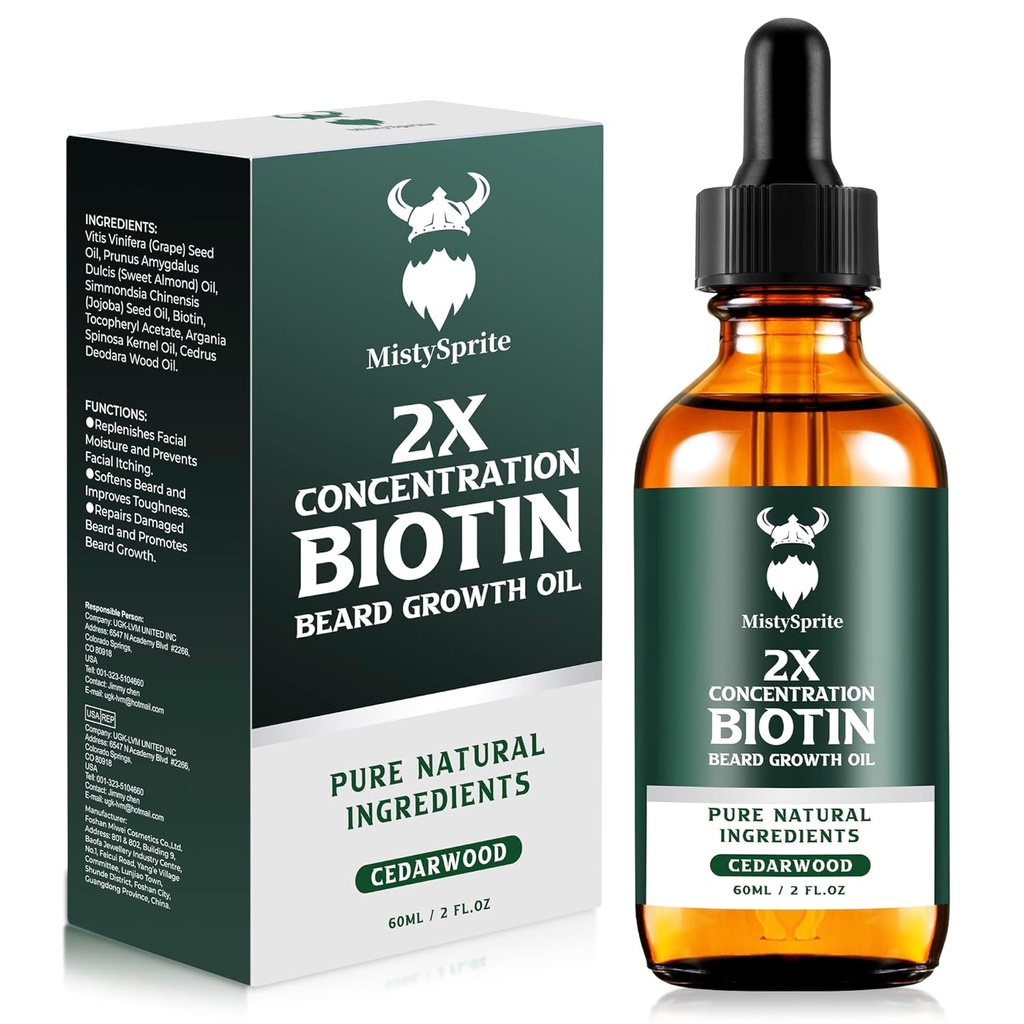 Habemekasvuõli - 2X kontsentratsioon Biotiin Habemeõli meestele (2 oz) - looduslikud meeste habemeõli argaaniaõli, jojobaõli ja vitamiiniga, habemekasvu softener, niisutaja (Cedarwood)