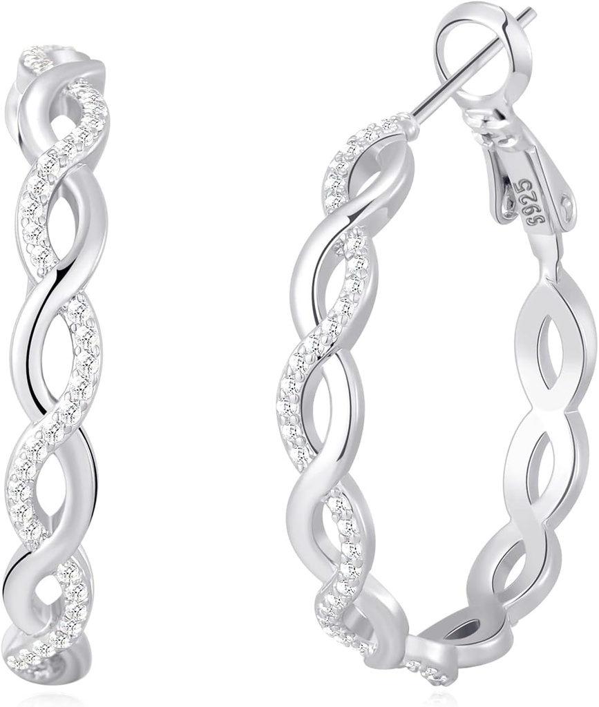 Senteria 925 Sterling Silver Earrings Hoop naistele Kerged keerdunud Hoop Kõrvarõngad koos kuubiktsirkooniumiga Hüpoallergeensed Kõrvarõngad (20/30/40/50/60MM)