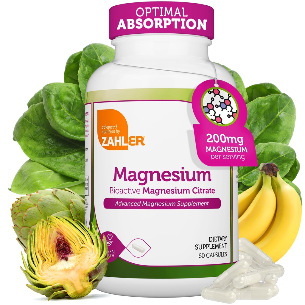Zahler - magneesiumilisandi kapslid 200 mg (60 krahv) sertifitseeritud Kosher bioaktiivne magneesiumtsitraat Maxi imendumiseks - looduslik magneesiumi mineraal meestele ja naistele - parimad magneesiumilisandid