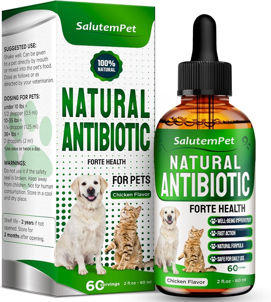 Koerte antibiootikumid Forte Health | Antibiootikumid kassidele | Taimne lisand kõigile tõugudele | kerge hingamise jaoks | Seedimine ja urineerimine | Nahk ja kate | Kana maitse | 2 Oz