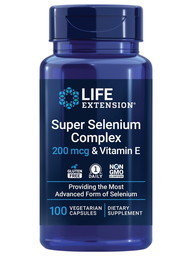 Life Extension Super Selenium kompleks, 200 mcg - 3 Seleeni vormid, E-vitamiin - Raku tervise ja pikaealisuse tugi - Gluteenivaba, mitte-GMO, taimetoitlane, 1 igapäevane - 100 kapslit
