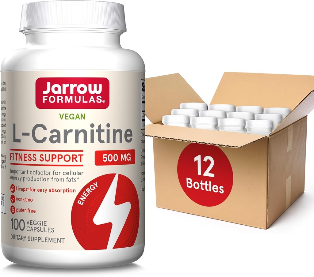 Jarrow valemid L-karnitiin 500 mg - 100 Veggie Licaps - oluline kofaktor energia tootmiseks (ATP) rasvadest - toidulisand - Vegan - kuni 100 serveerimist, pakend 12