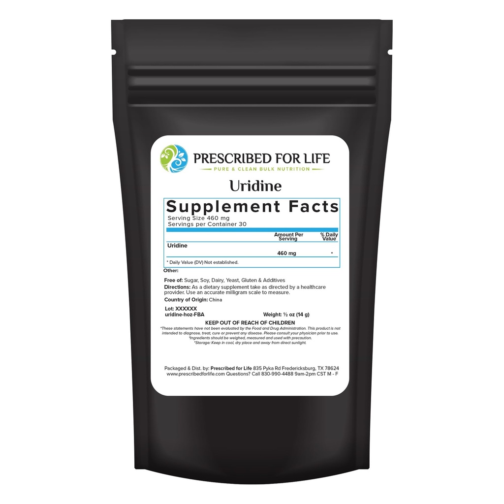 Ette nähtud eluks uridiin, puhas uridiinmonofosfaat pulber, Nootroopne lisand mälule, selgusele ja fookusele, täidisteta, lisanditeta, vegan, mitte GMO (0,5oz / 14g)