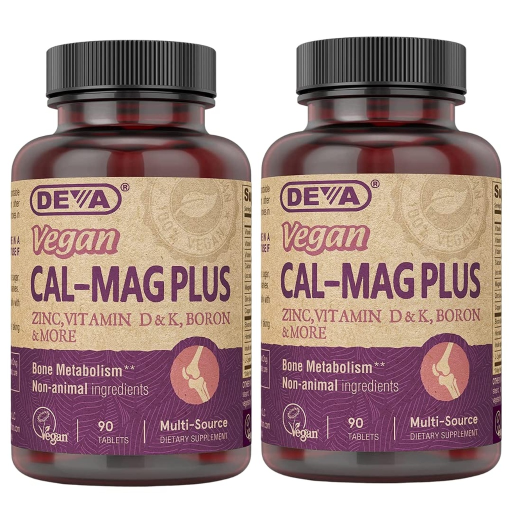 DEVA Vegan Kaltsium Magneesium Lisa 2-Pack, Plus Tsink, Vitamiinid C, D & K, Boor, 90 tabletti Iga