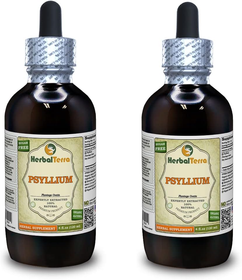 Psyllium (Plantago Ovata) Tinktuur, orgaaniline kuivatatud seemnevedelik ekstrakt (Brand Name: HerbalTerra, Proudly Made in USA) 2x4 fl.oz (2x120 ml)
