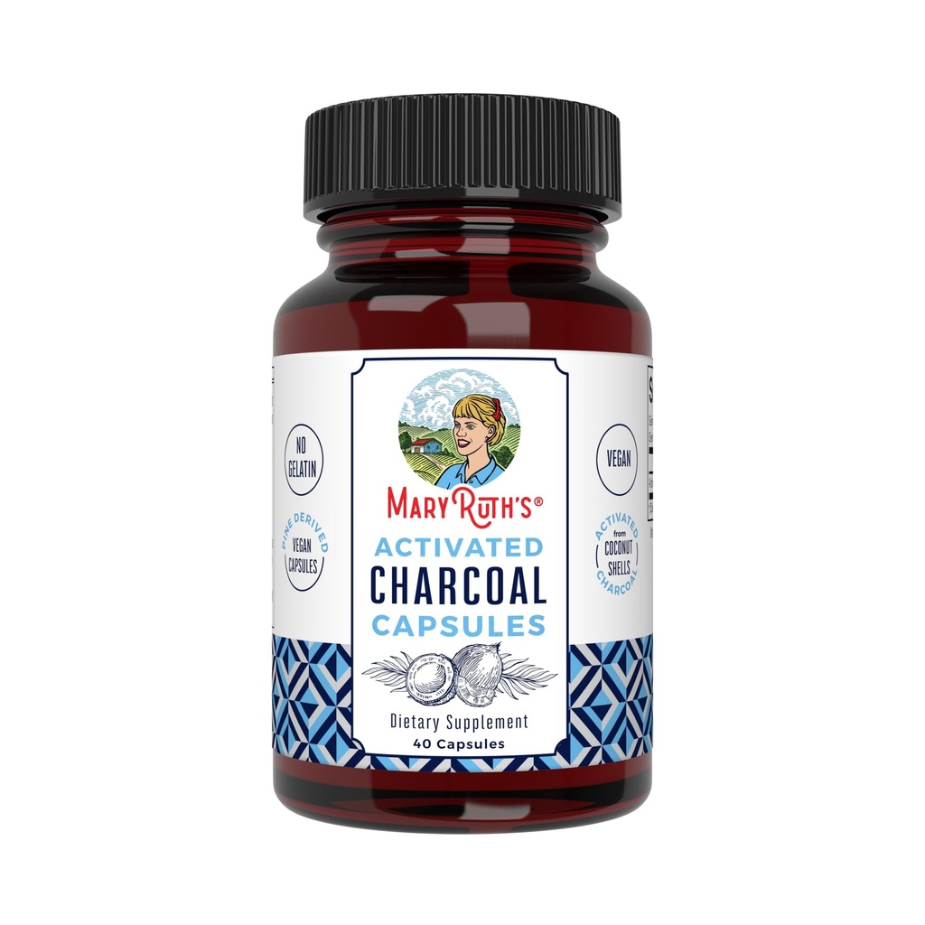 MaryRuth Organics Aktiveeritud söekapslid | Aine adsorptsioon | Tuletatud kookospähklikestadest | Vegankapslid männipuudest | Mitte-GMO | Gluteenivaba | 40 Count