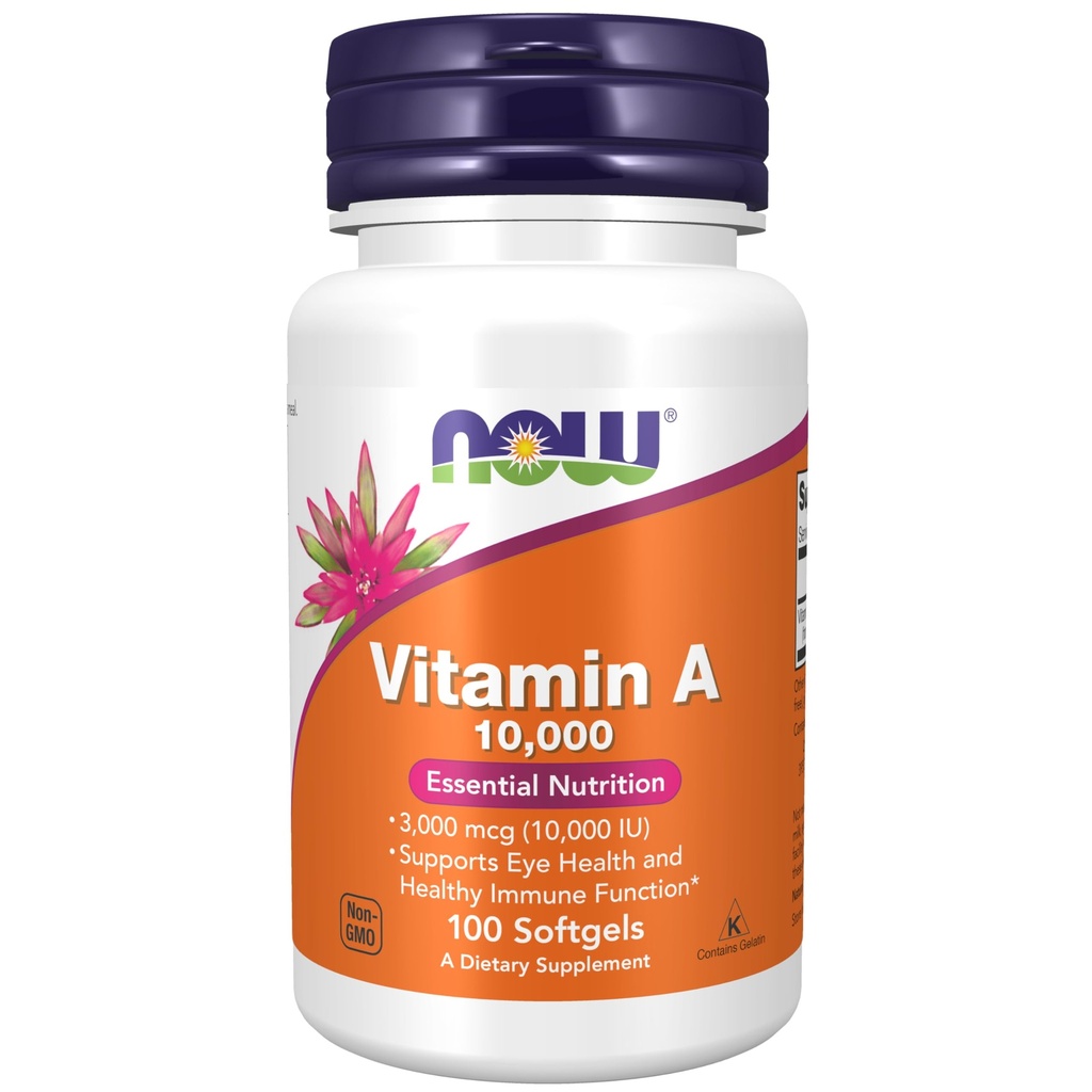 NOW Toidulisandid, A-vitamiin 10 000 RÜ, silmade tervis *, Essential Nutrition, 100 Softgels