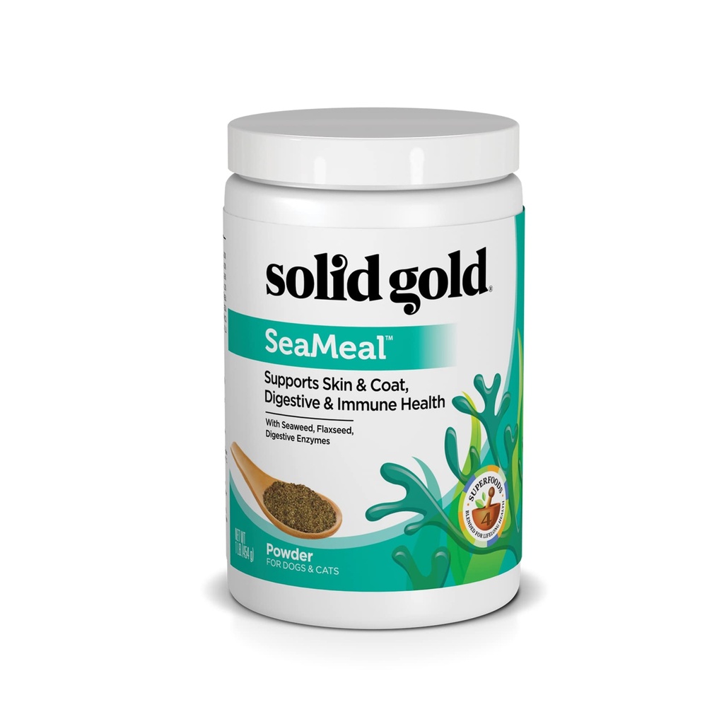 Tahked kuldsed kassid ja koerad Multivitamiinid Pulber - Kelp pulber, oomega 3 ja vitamiinid hambaravile, seedetraktile, immuunsüsteemile, nahale ja nahale - Multivitamiin koertele ja kassidele - Kassi ja koera toidu lisaaine - 1lb