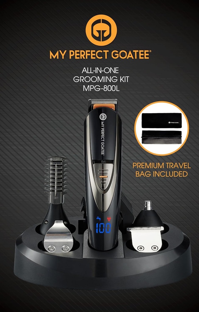 My Perfect Goatee®️ 13-in-1 Mens Grooming Kit - LED Display Beard Trimming Kit reisikott, laadimine Stand & More - veekindel, juhtmeta elektriline trimmer nina, keha ja rohkem - ideaalne kingitus komplekti