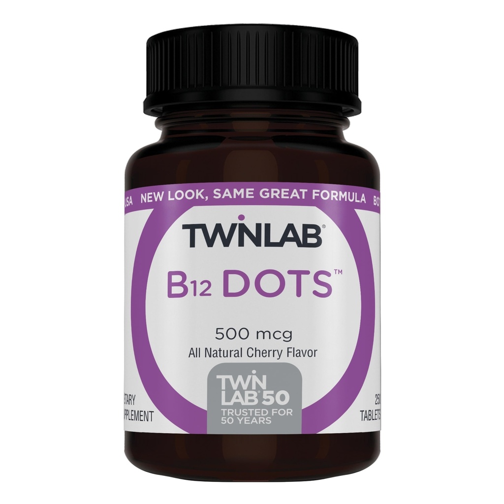 Twinlab B-12 Dots - energia tootmise tugi toidulisandeid vitamiin B12-500 mcg, 250 tabletti