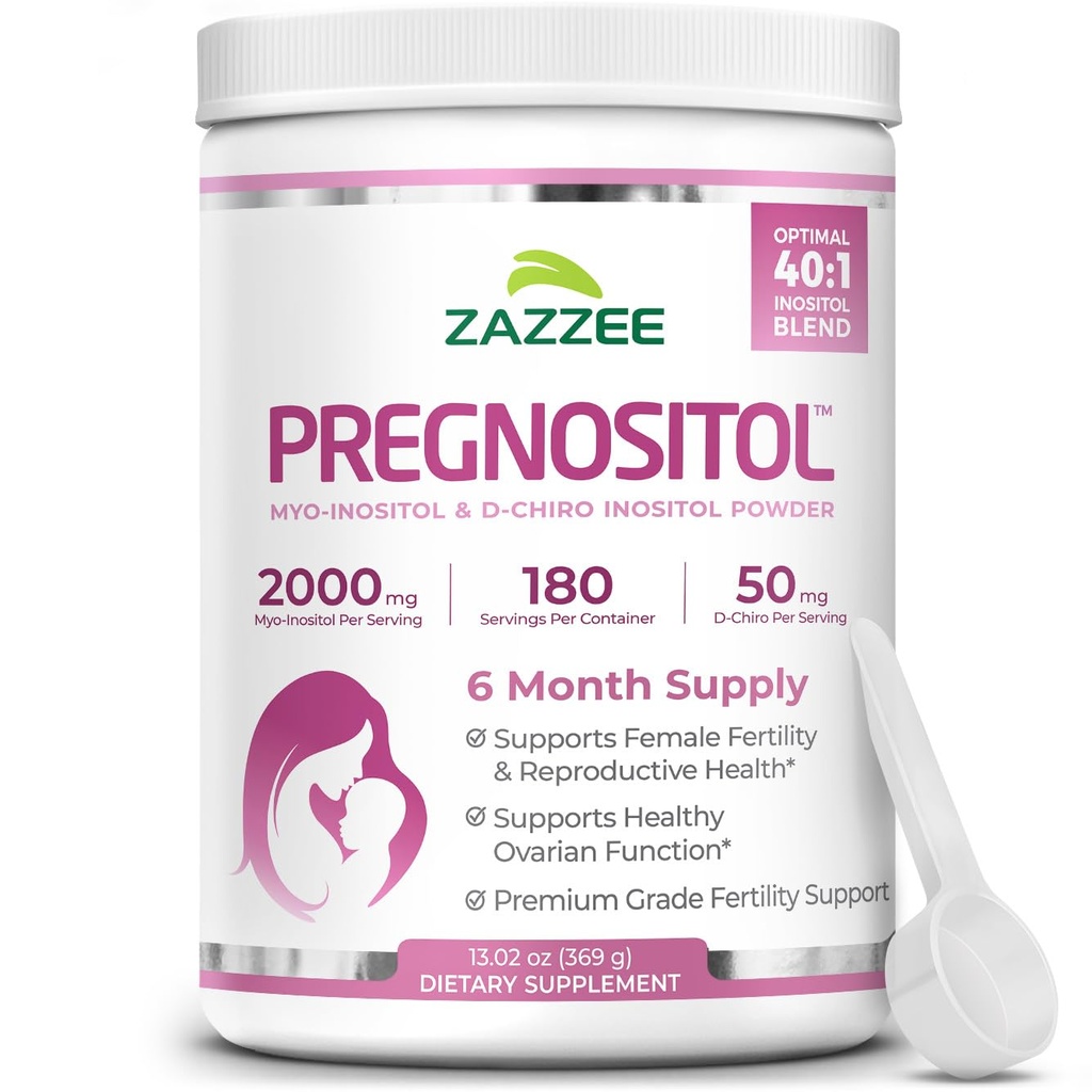 Zazzee PREGNOSITOL Pulber, 6-kuuline tarne, Myo-Inositool ja D-Chiro-Inositool 40: 1 Viljakussegu, Vaba Scoop täpse annuse jaoks, Premium tasakaalustatud valem, 183 Servings, Vegan, All-Natural ja Non-GMO