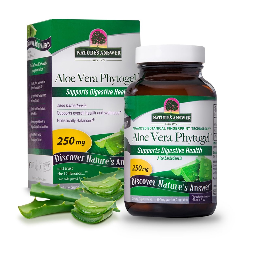Nature's Answer's Aloe Vera Phytogel | Toetab seedetrakti tervist | Vegan, Non-GMO | Veggie kapslid 90Ct