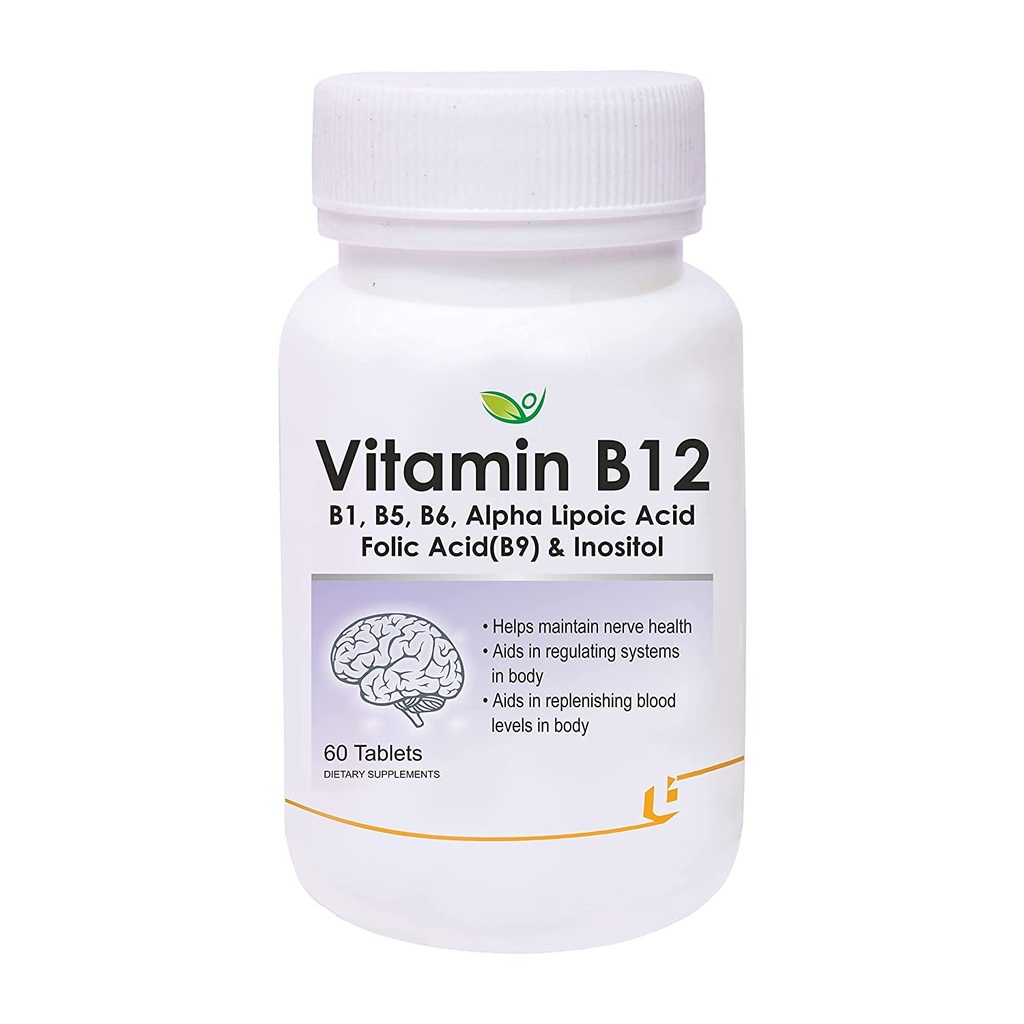 Verem Nutraceuticals Vitamiin B12 koos B1, B5, B6, B9 (Foolhape), alfa-lipohappe ALA ja inositool Supplements | Energiajuhtimine | Antioksüdandid | 60 tabletti