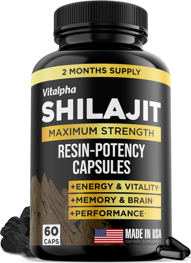 Vaik-Potency Shilajit kapslid (50% Fulvic Acid) - 500mg Max Potency Extract - Organic Shilajit - Valmistatud USA - 85+ Jälje mineraalid - igakuine pakkumine - 60 loend