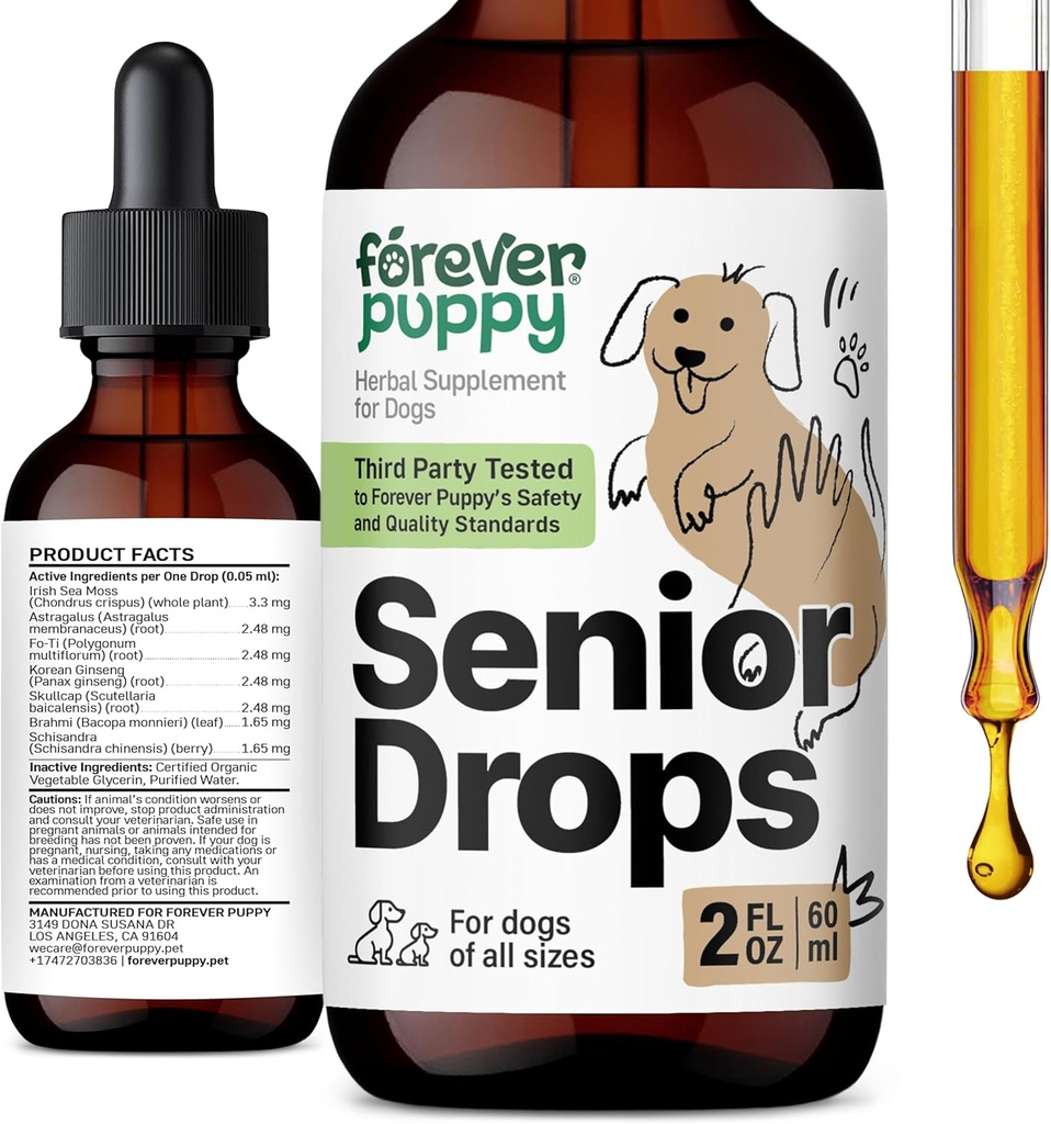 Forever kutsikas Senior Dogs tilgad - Immuunsuse ja aju tugikompleks eakatele koertele kõigis tõugudes ja suurustes - vitamiinid ja toidulisandid vanematele lemmikloomadele - toidulisandid - 2 oz