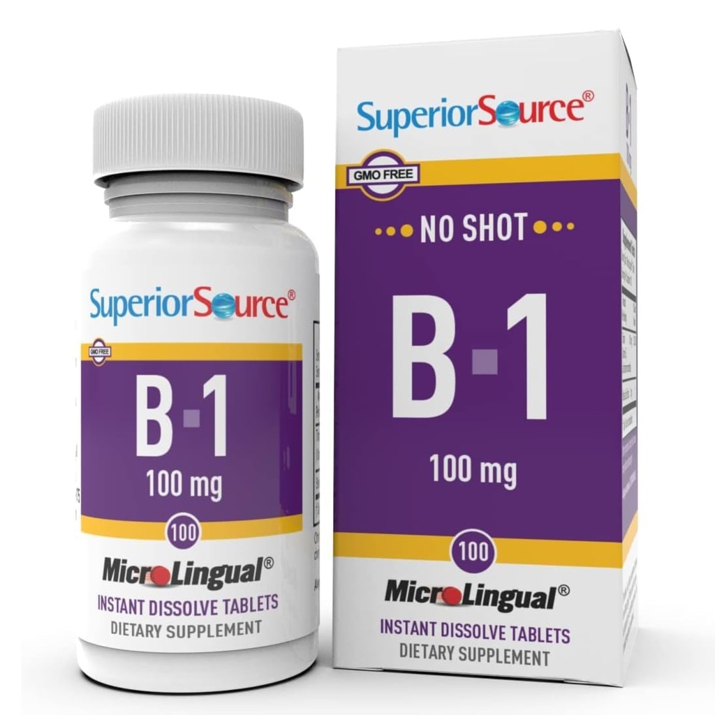 Superior Allikas B-1 100 mg - B-vitamiini täiendus toetab tervislikku energiat ja kasvu - närvi- ja seedesüsteemi tugivalem tiamiiniga - 100 keelealust lahustavat tabletti
