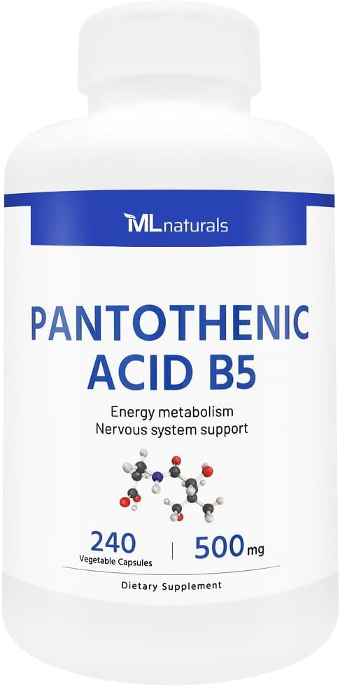ML Naturals Pantoteenhape B5 240 Taimsed kapslid. Energia ainevahetus, närvisüsteemi tugi, NSF-sertifitseeritud ja cGMP-vastav