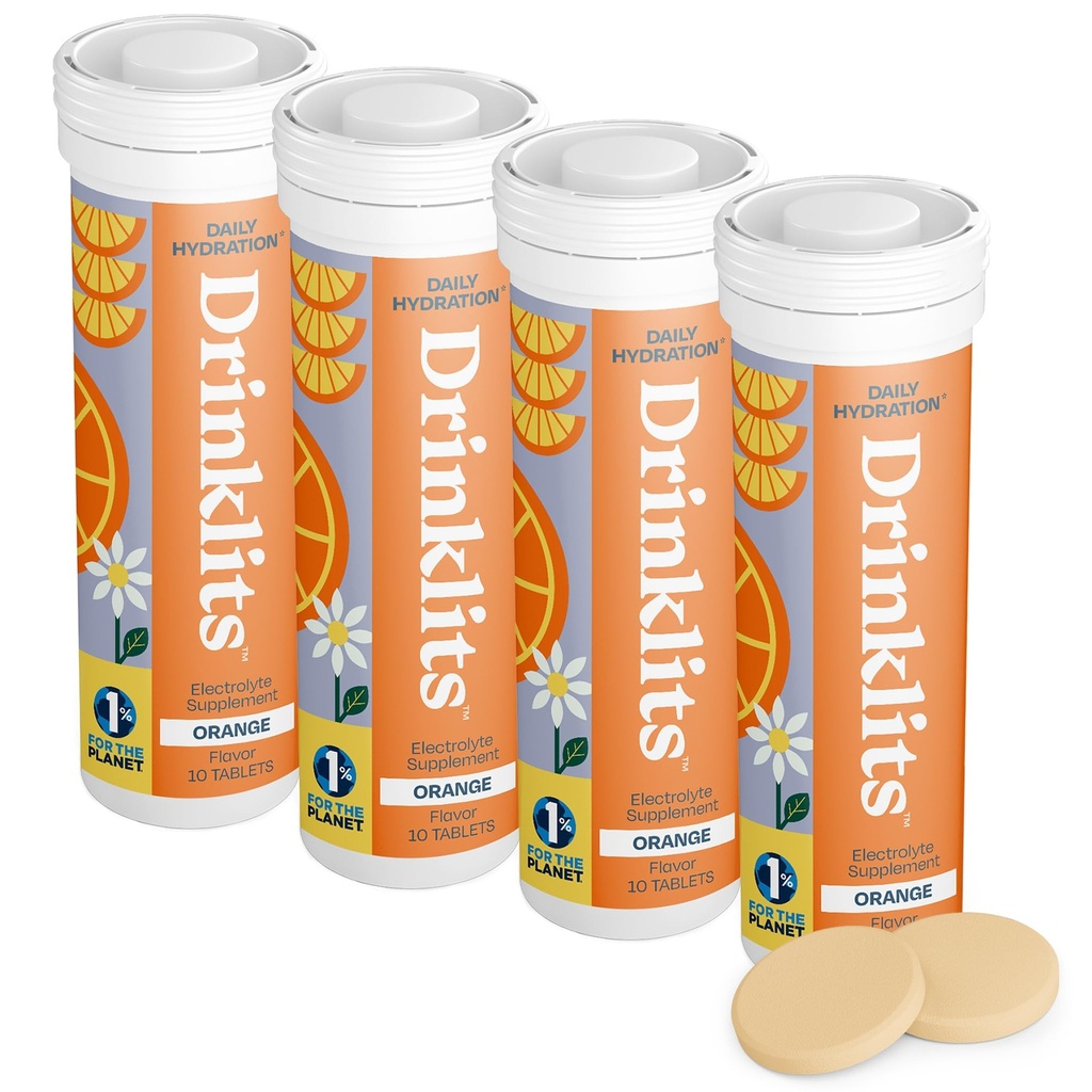 Joogiklaasid Oranž igapäevane elektrolüütide hüdratatsioon tabletid (4) Tube Bundle | 0g suhkur – looduslik spordijook – suurepärane maitse | 4 Pack (40 Servings)