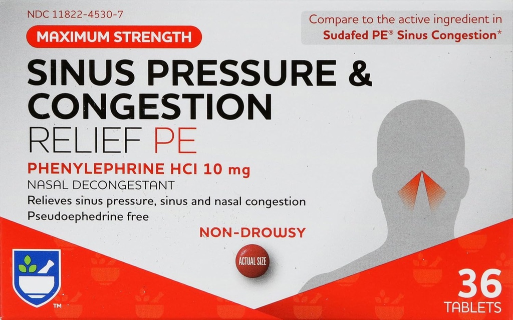 Rite Aid Siinus Surve ja Ummistus Mitteuimastav Relief PE, 10 mg - 36 tabletti Nasaalne dekongestant | Siinus Relief | Allergia Ravim Mitteuimas | Allergia Relief | Siinus Rõhuvabastus | Lima Relief