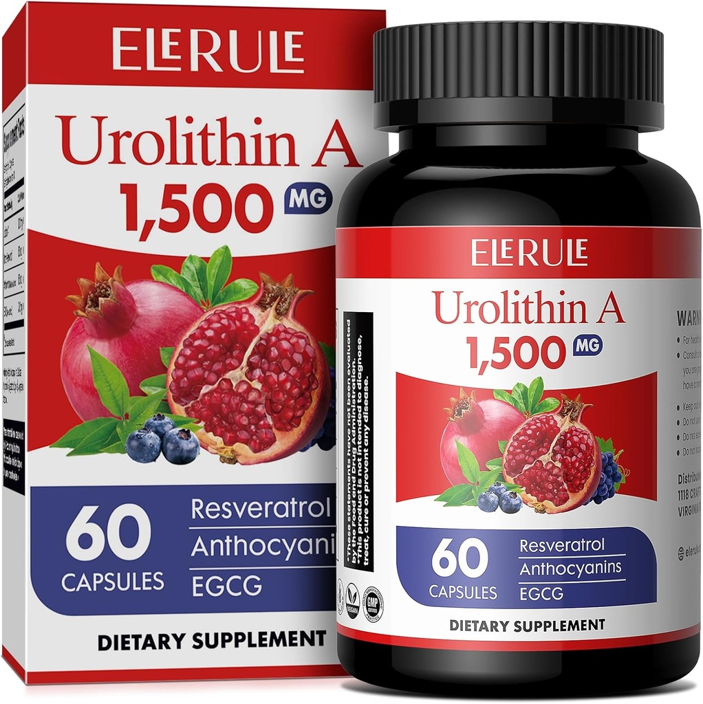 Urolitiin A Täiendus 1000 mg Plus Trans-Resveratrool, Antotsüaniinid, Roheline Tee, Tervisliku Vananemise Edendamine, Rakkude Ja Energia Meestele Ja Naistele, 60 Kapslit