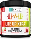 Zhou Lite Up Xtra - suhkruvaba eeltreeningu pulber naistele ja meestele, eeltreeningu täiendus kofeiiniga puhtaks energiaks, aminohappe toetus, hüdraat ja fookus, taimepõhine - 30 Scoops