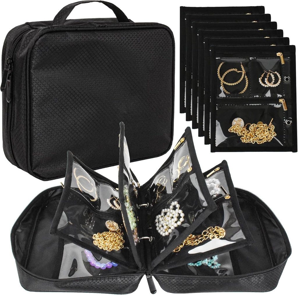 Reisijuveelide korraldaja ümbris, juveelide kotid Ehted Ladustusraamat Binder selge Zipper Velvet kott reisimiseks, kõrvarõngad, sõrmused, kaelakee, käevõru