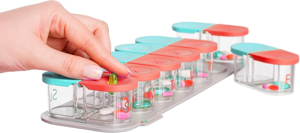 Sagely Smart XL Weekly Pill Organizer AM/PM - Meditsiini säilitamise korraldaja meeldetuletushäire rakendusega (piisavalt kalaõli, tursamaksaõli, D-vitamiini toidulisandid ja vitamiinid)