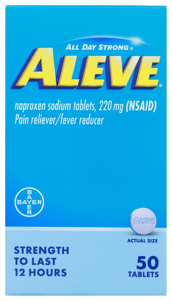 Aleve , valu leevendaja / palaviku vähendaja 220 mg tabletid , 50 loend