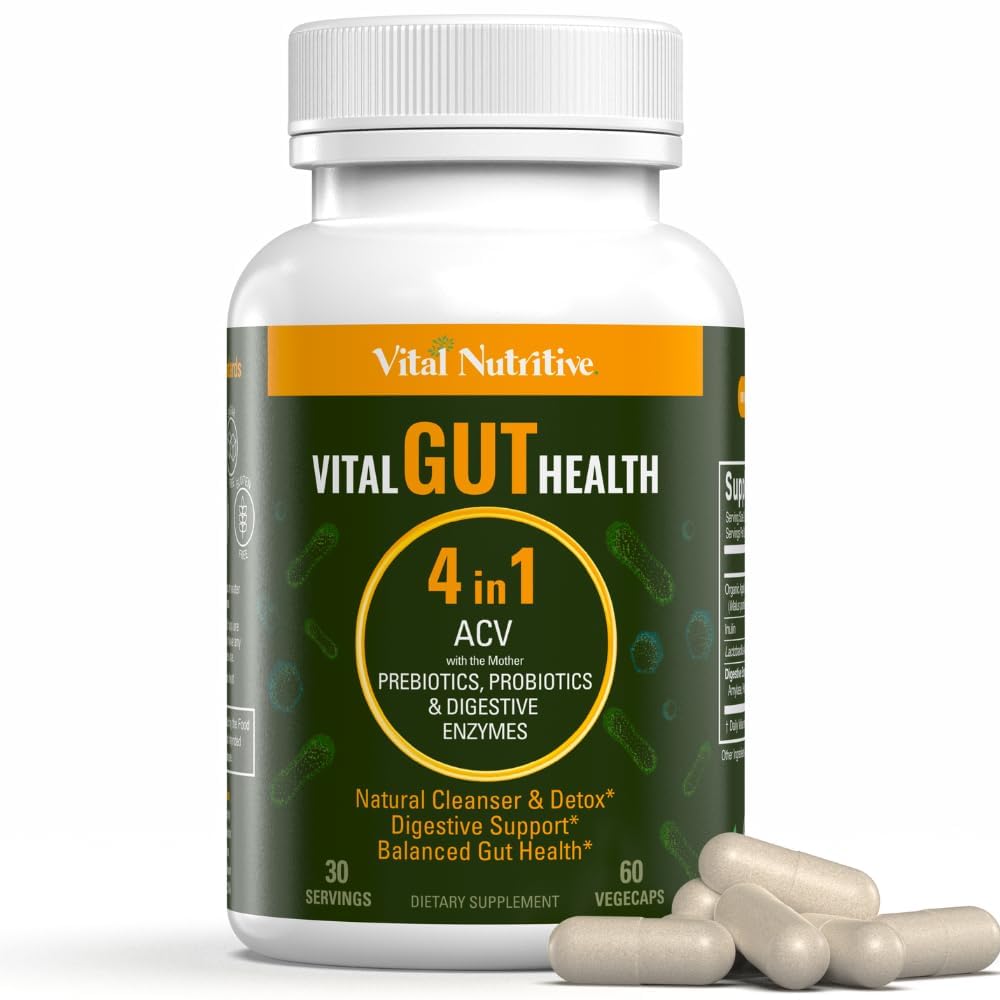Vital Gut Health 4in1 Formula with Apple Cider Vinegar, Prebiotics & Probiotics, Digestive Enzymes for Strong Immunity Support and Complete Gut and Digestion Support