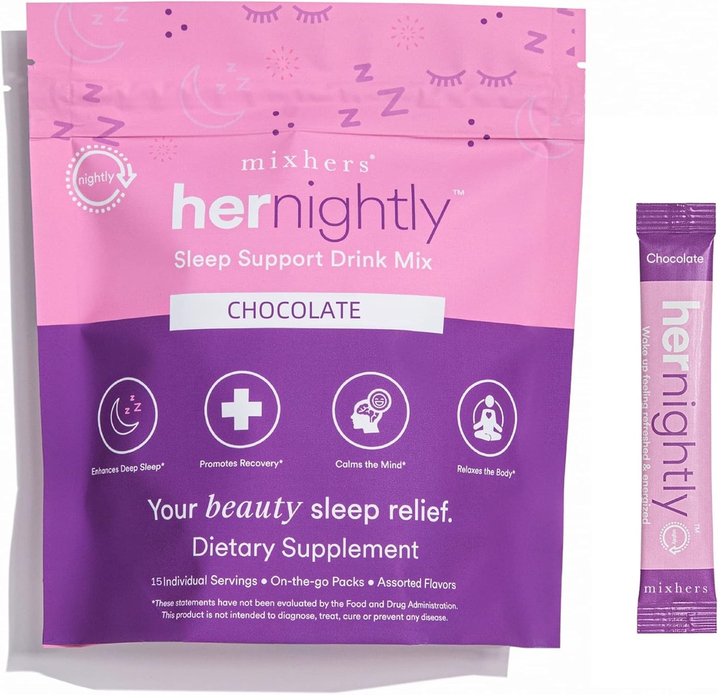MIXHERS Sleep Support Supplement | Sisaldab melatoniini, ashwagandhat, kummelit, L-Glycine & L-Theanine | Lõõgastav joogisegu puhkamiseks | Šokolaadimaitse | 15 pulgapakendit