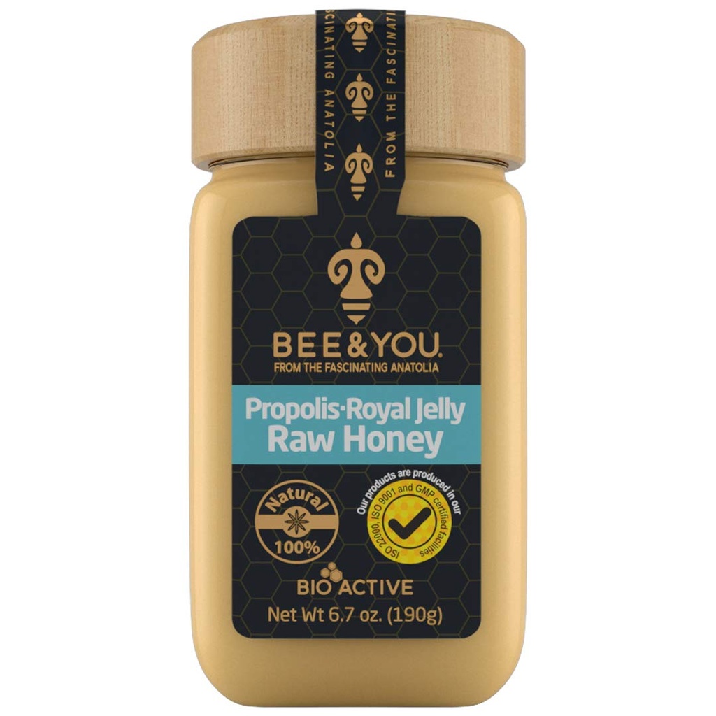 Bee and You Royal Jelly Toores Honey, Propolis Extract, 100% looduslik superfood, Ultra Pure, Immune Support Supplement, Antioksüdandid, Keto, Paleo, Gluteenivaba, 6,7 oz