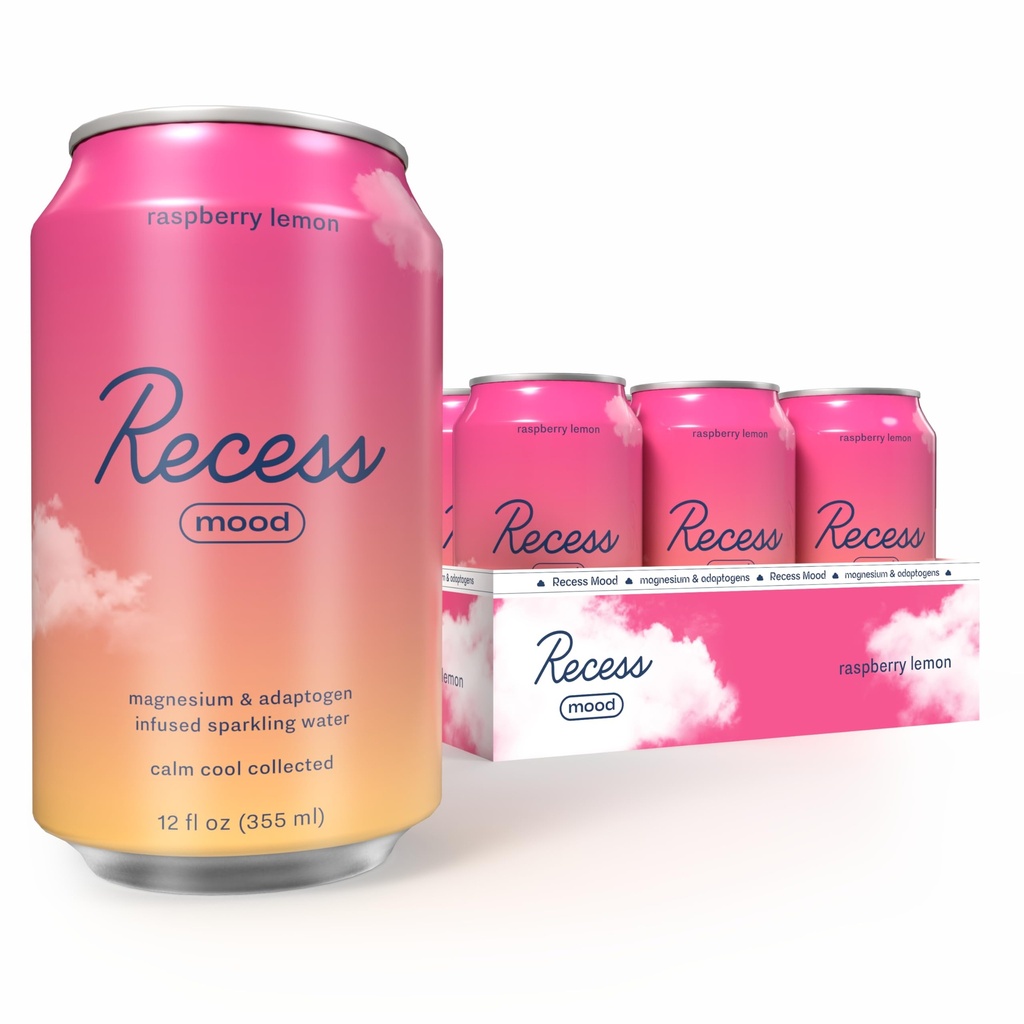 Recess Mood Magnesium & Adaptogen Drink, Calming Lõõgastav Jook, 12 untsi (Raspberry Sidrun, 12 pakki)