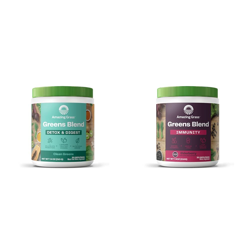 Amazing Grass Greens Blend Detox & Digest: Smoothie Mix, Cleanse with Super Greens Pulber & Greens Blend Superfood for Immune Support: Super Greens Powder Smoothie