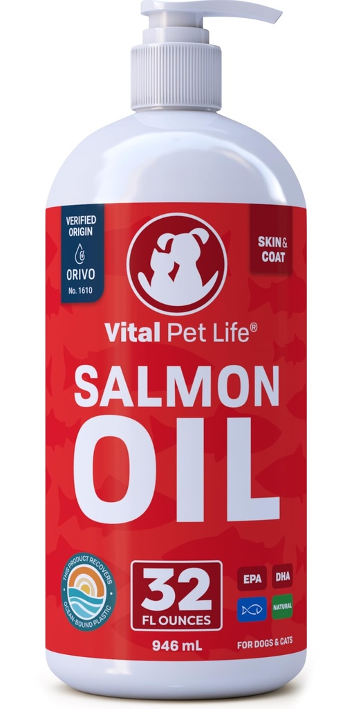 Lõheõli koertele ja kassidele - tervislik nahk ja kate, kalaõli, oomega 3 EPA DHA, vedel toidulisand lemmikloomadele, kõik looduslikud, toetab liigeste ja luude tervist, looduslikku allergiat ja põletikutõrjet, 32 oz