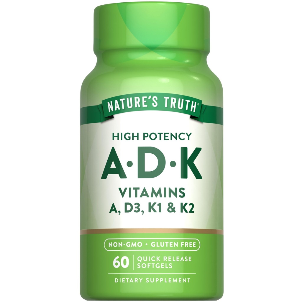 Looduse Tõde Vitamiin ADK | 60 Softgels | A-vitamiini, D3, K1 & K2 kõrge potentsi | Mitte-GMO & Gluteenivaba toidulisand