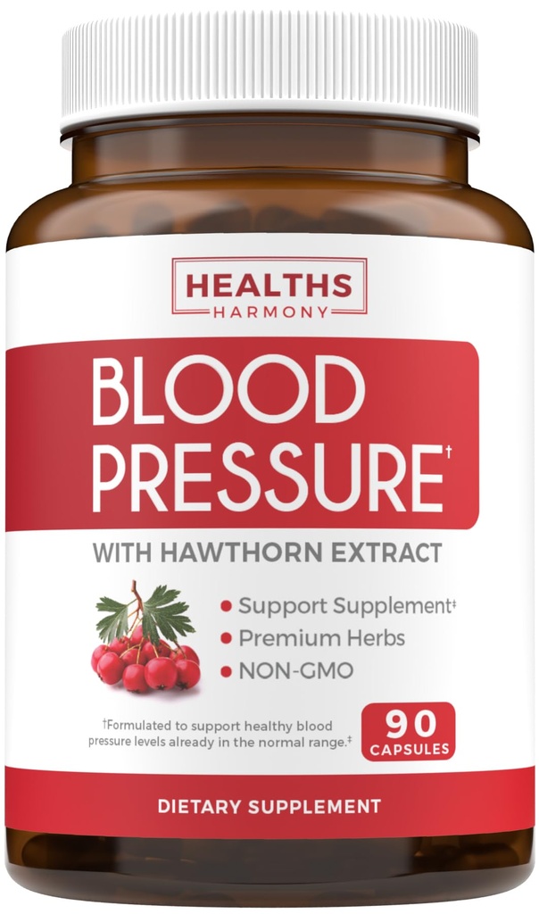 Vererõhu tugilisa (NON-GMO) Premium looduslikud maitsetaimed, vitamiinid ja marjad - Hawthorn Berry ekstrakti suur annus - toetab vererõhu taset juba normaalses vahemikus - 90 kapslit