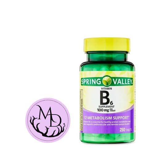 Üldine B6-vitamiini lisand Spring Valley, 100 mg, 250 Count + Sticker Dri Store