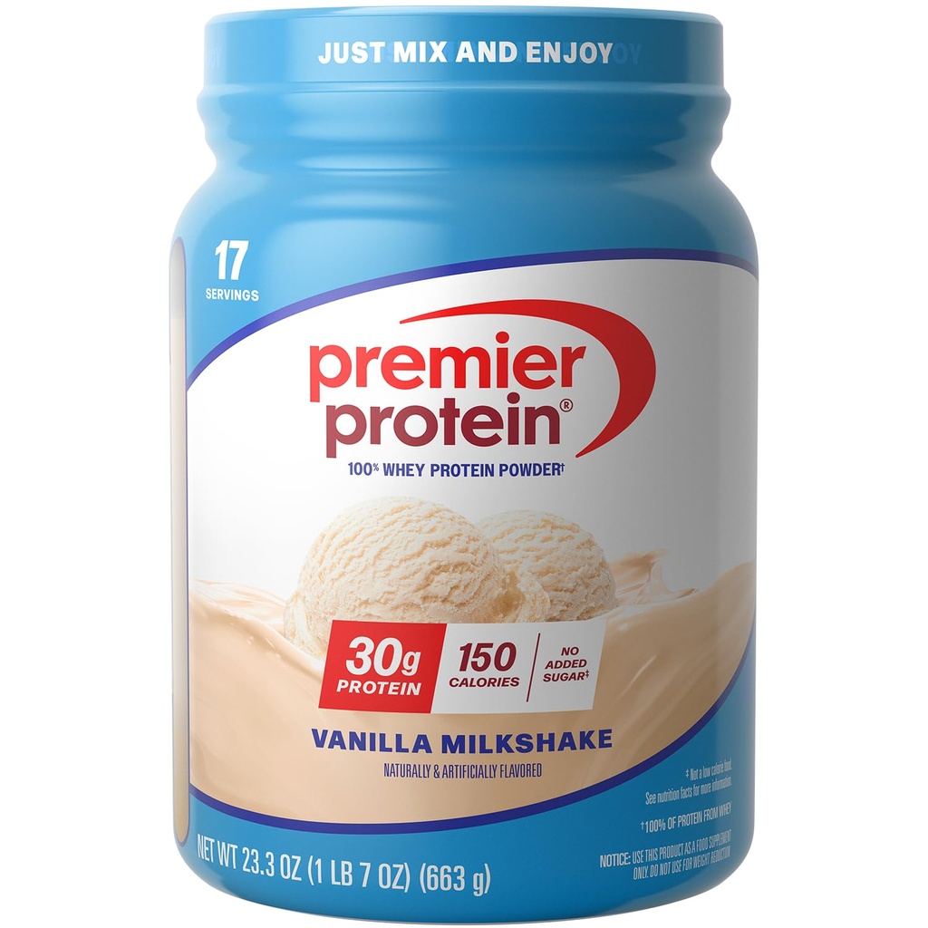 Premier Protein Powder, Vanilla Piimakokteil, 30g Valk, 1g Suhkur, 100% vadakuvalk, Keto Friendly, No Soy, Gluteenivaba, 23,3 oz (17 Servings)