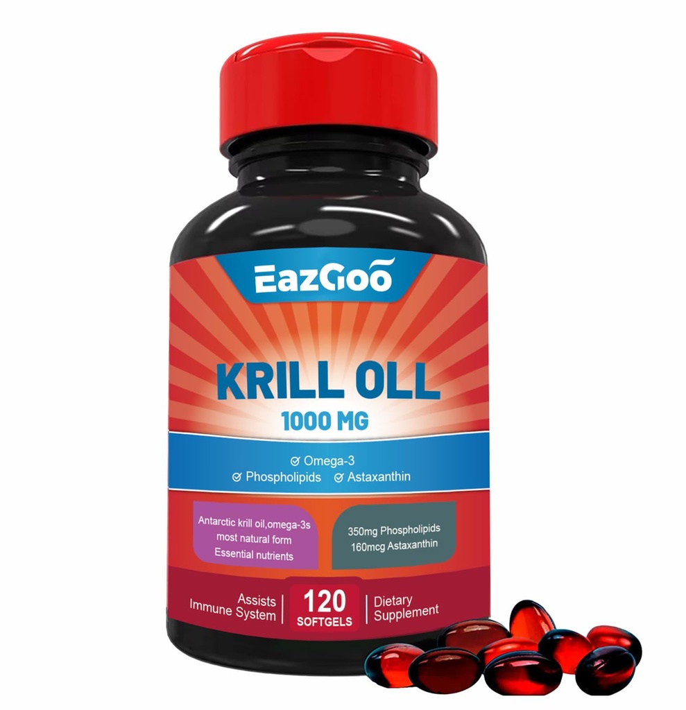 Antarktika krillõli 1000mg, Omega 3 täiendus,EPA, DHA, fosfolipiidid ja astaksantiin - 120 Softgels