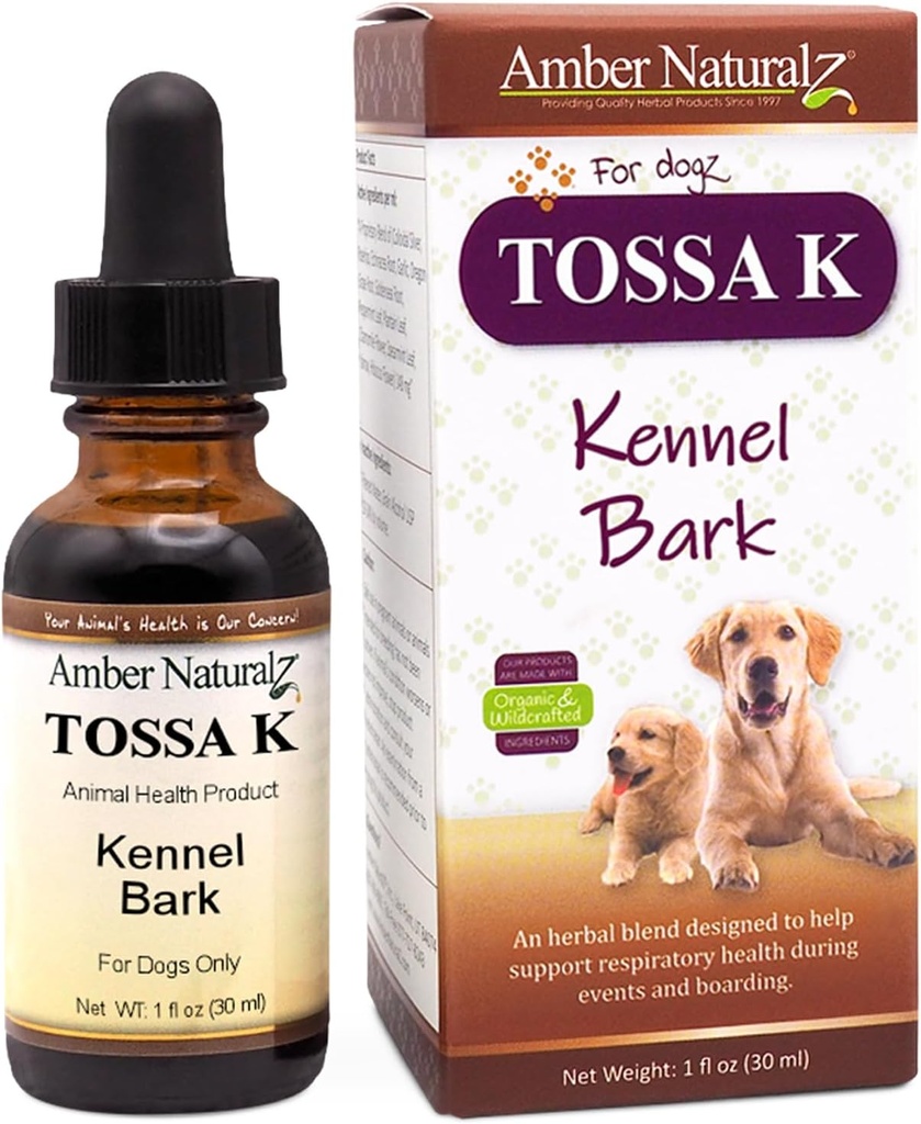 Amber NaturalZ Tossa K Kennel Bark Taimsed toidulisandid koertele ja kutsikatele | Koerte taimsed segud hingamisteede tervisele | 1 vedel klaaspudel | Ülemaailmselt hangitud koostisosad | Valmistatud USA-s
