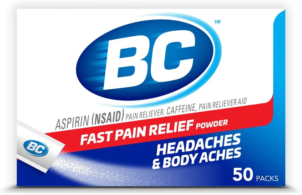 BC Pulber | Kiire valu leevendamine | Aspiriin (NSAID) & Kofeiin | 50 loend (10042037103993)