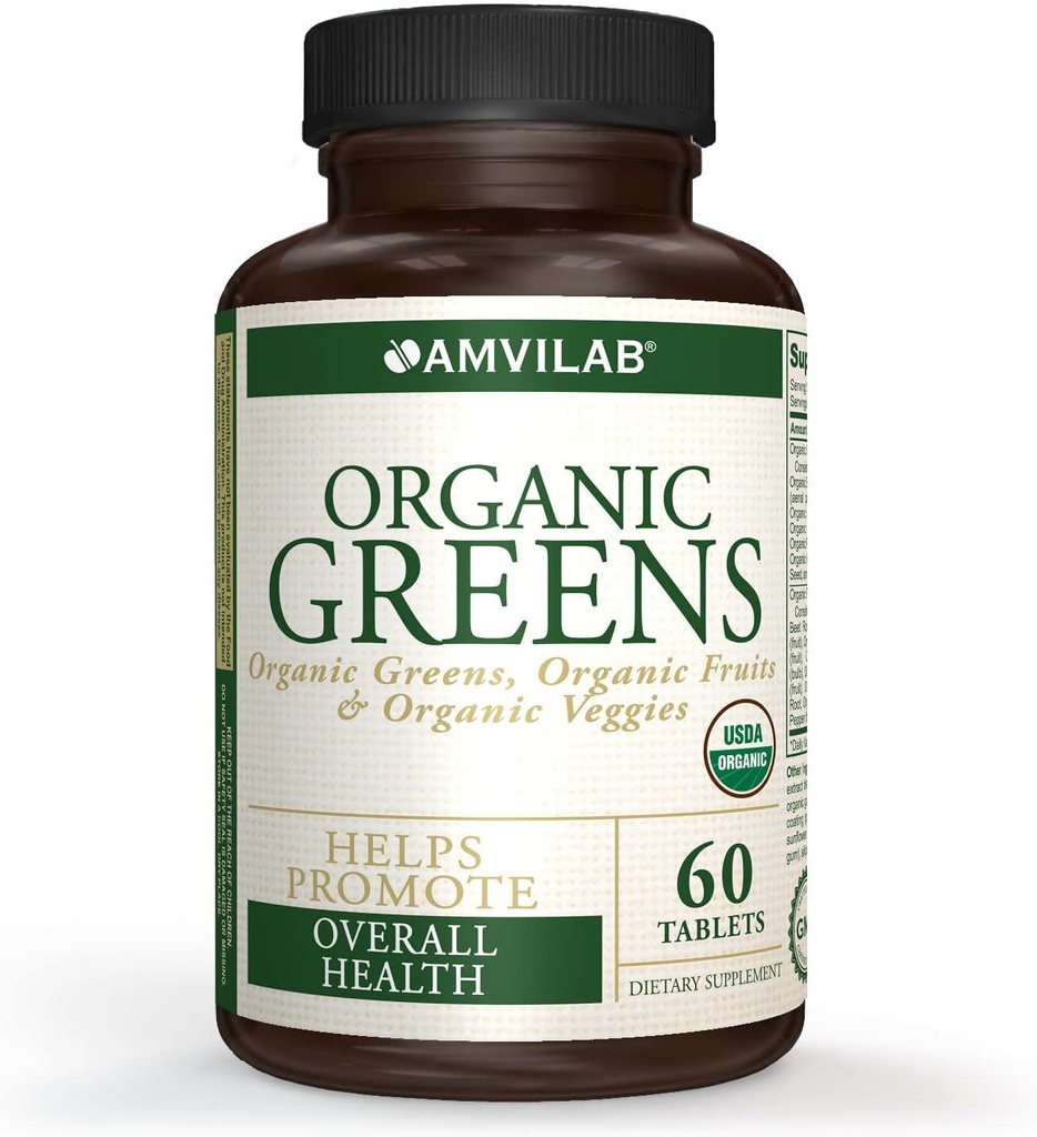 Orgaanilised rohelised, puuviljad ja köögiviljad Parim täiendus energia suurendamiseks, detox, tervise parandamiseks. USDA Orgaaniline, Gluteenivaba, Vegan, Non-GMO, No 1 Allikas oluliste toitainete rikkalik Super-Food 60 Count