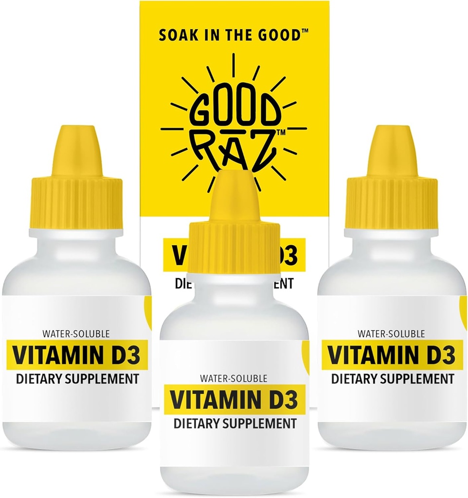 D-vitamiin tilgad Täiskasvanud - Vees lahustuv Vedel D3 tilgad - Tugev D-vitamiini Vedelik tilgad - Ei Stir, Non-GMO, Kosher - D3 Vedelik lisada joogile või toidule, maitsetu - 12-kuuline pakkumine (3)