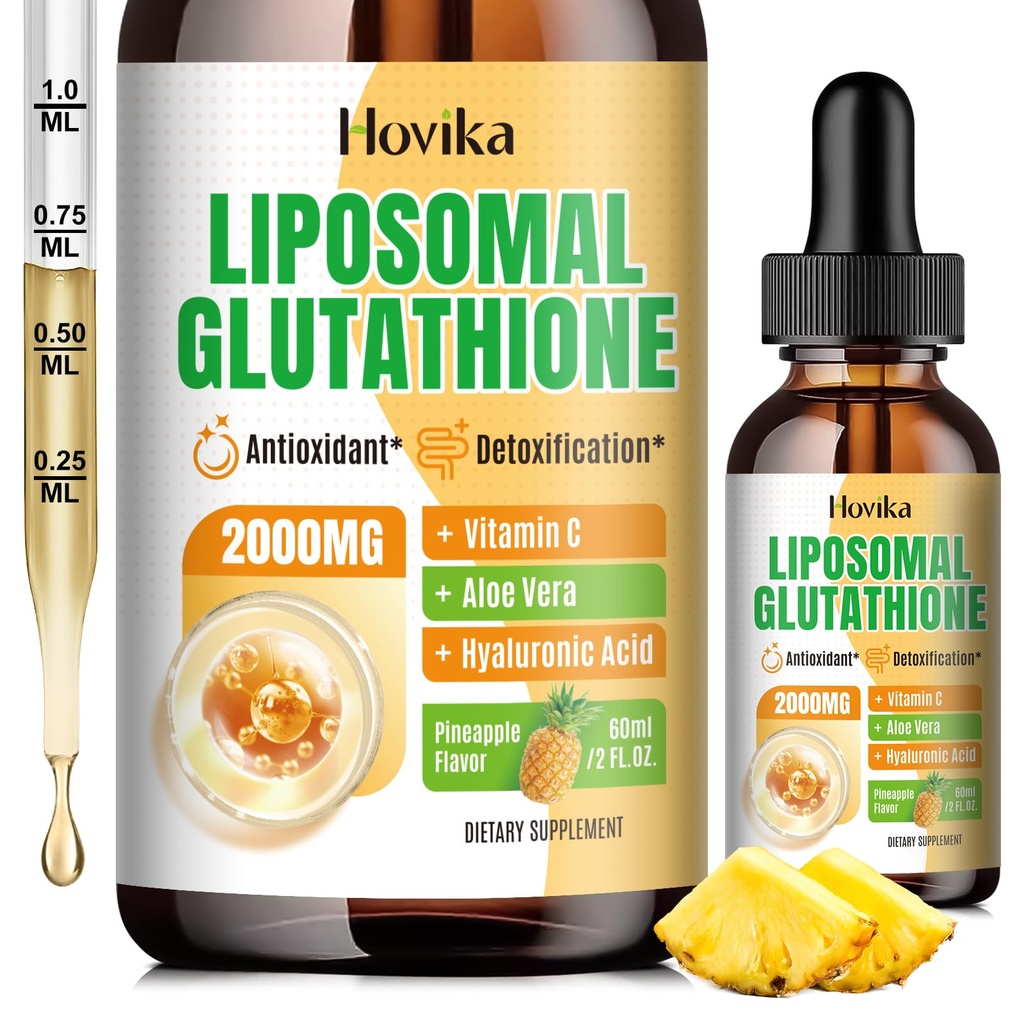 Liposomaalne glutatiooni lisand 2000mg, vedel glutatioon tilgad C-vitamiiniga, immuunsüsteemi antioksüdandid, vananemine, naha tervis, maksa detox - Superior imendumine, ananassi 2 Fl Oz